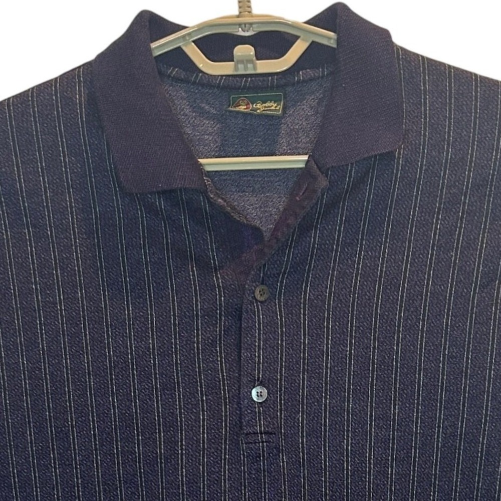 Bobby Jones Polo Shirt XL Purple Pinstripe Short Sleeve Cotton Made in Italy